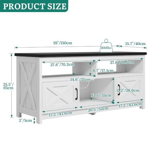 59 Inch TV Stand with Power Outlets for 65" TVs, Black/White, view 3