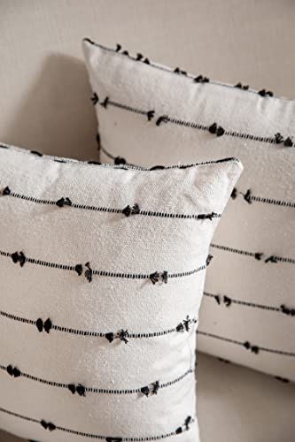 Boho Throw Pillow Covers 18x18 inches Beige and Black, Set of 2 Modern Farmhouse Decorative Pillow Covers for Couch Bed, Living Room