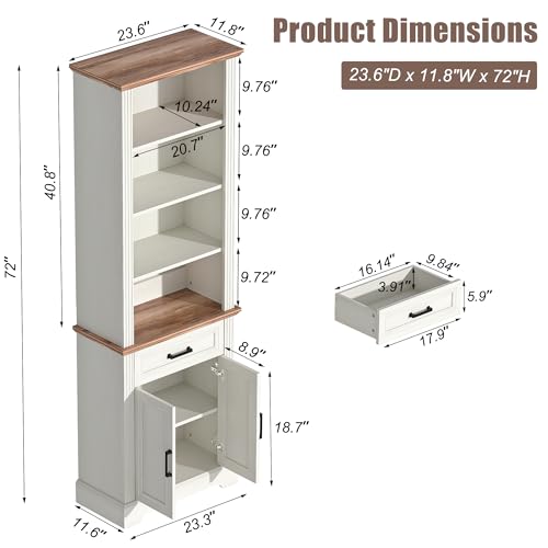72" Tall 6-Tier Bookshelf, Farmhouse Bookcase with Ample Storage, view 3