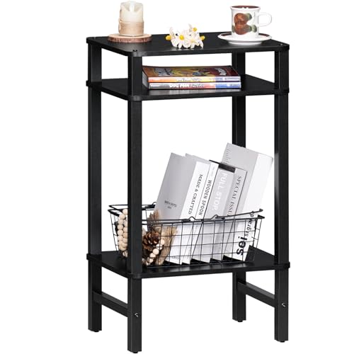 Side Table End Table Tall Night Stand 3-Tier for Living Room Bedroom Bathroom Office Furniture Black