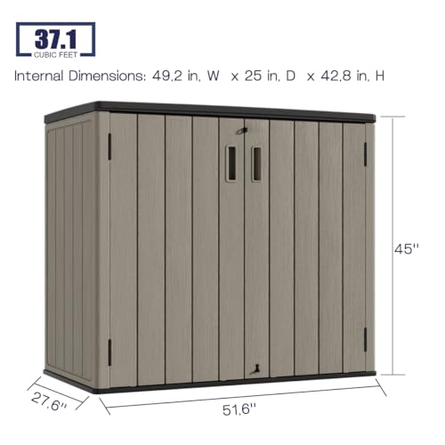 Outdoor Horizontal Storage Sheds,Outdoor Storage Cabinet Waterproof Resin Tool Storage Box for Lawn Mower,Garden Tools and Patio Furniture, Lockable (Brown)