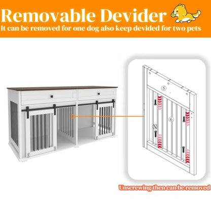 Double XL Dog Crate Furniture, White Wooden Pet Kennel Cabinet with 4 Doors, view 6
