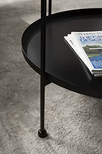 Nira Modern Round Two Tier Coffee Table; 26 Inch Diameter; Teal and Black; Decorative Glam Coffee Table for Storage and Display