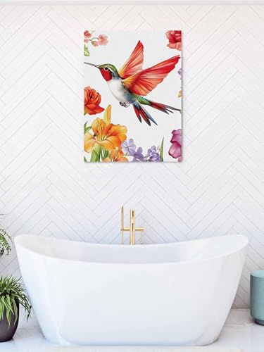 NuYeBiofx Garden Flower Lily Hummingbird Canvas Wall Art Prints,48"x32" Framed Picture Artwork Farm Bloom Carnation Floral Printed Canvas Oil Painting for Living Room Bedroom Office,Ready to Hang