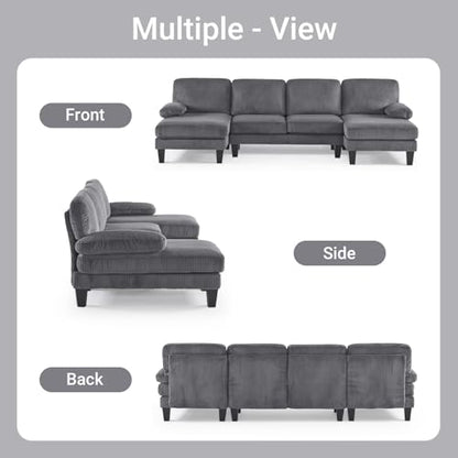 110" Sectional Couches for Living Room,U Shaped Couch with Double Chaise, 4-Seat Sofa Set with Corduroy Fabric for Home Furniture,Grey