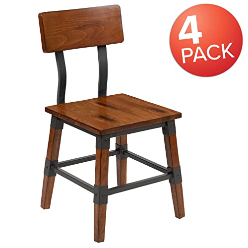 Jackson 4 Pack Rustic Antique Walnut Industrial Wood Dining Chair