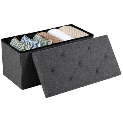 30 Inch Folding Storage Ottoman Bench, Large Hidden Storage Chest with Padded Seat, Foot Rest Stool Supports Up to 660Lbs, End of Bed Bench for Bedroom, Living Room, Linen Fabric, Grey