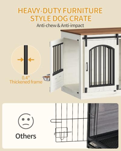 31.5 in Dog Crate Furniture Indoor Dog Kennel with 2 Feeding Bowls, view 8