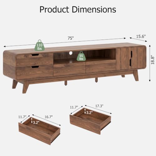 75" TV Stand, Mid Century Modern TV Stand for 85 Inch TV, view 3