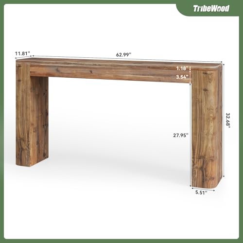 Solid Wood Entryway Table, 63-Inch Farmhouse Console Table for Entryway, Behind Couch Table for Living Room Hallway, Foyer