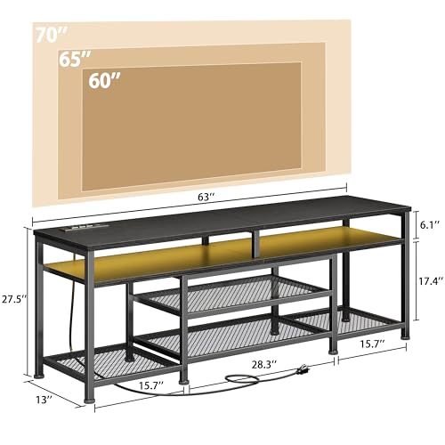 Black TV stand with outlets and lights for bedrooms, view 3