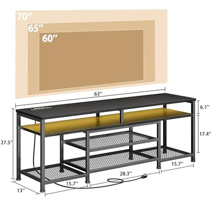 Black TV stand with outlets and lights for bedrooms, view 3