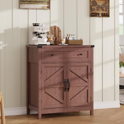 Kitchen Storage Cabinet, Coffee Bar Cabinet, Farmhouse Buffet Sideboard with Drawer for Kitchen, Living Room, Walnut