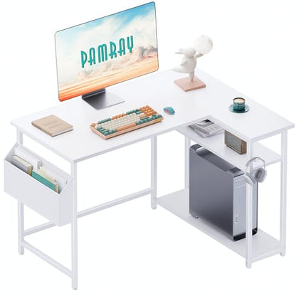 40 Inch L Shaped Computer Desk with Reversible Side Storage Shelves, view 2