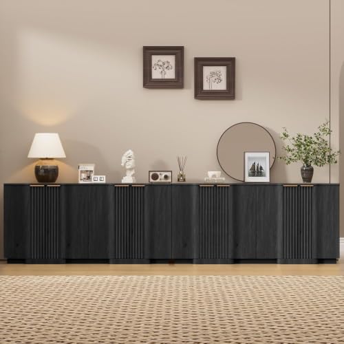 Fluted Buffet Cabinet with Storage, 110" Accent Sideboard Credenza, view 7