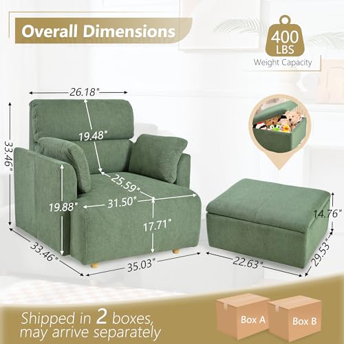Oversized Accent Chair with Storage Ottoman, Lounge Armchair with 2 Arm Pillows, view 3