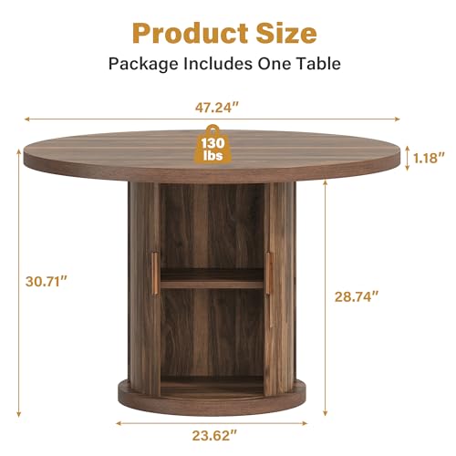 47.24" Round Dining Table for 4, Farmhouse Fluted Kitchen Tables Dining Room Circle Dinner Table, Modern Wood Kitchen & Dining Room Tables
