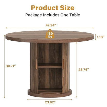 47.24" Round Dining Table for 4, Farmhouse Fluted Kitchen Tables Dining Room Circle Dinner Table, Modern Wood Kitchen & Dining Room Tables