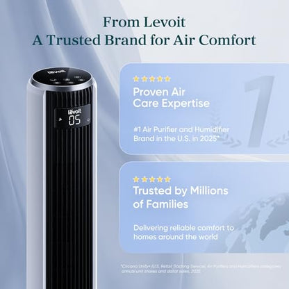 Levoit Tower Fan for Bedroom, 28ft/s Fans that Blow Cold Air, 28dB Quiet, view 6