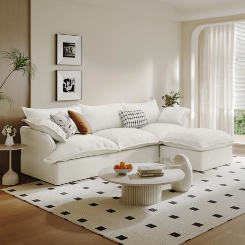 Cloud Sectional Sofa,114.2" Large L Shape Convertible Modular Couches,Down Fill Sectional Sofa,Detachable Couch Cushion Covers,4 Seater Corner Sofa with Ottoman for Living Room, Cream White