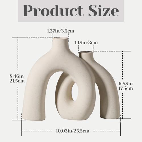 Modern Nordic Boho Vase Set - Elegant Beige Matte Ceramic Vase for Living Room, Bookshelf, Mantel, Entryway Table & Console Decor | Home Decor Shelf Decorations Easter Gift
