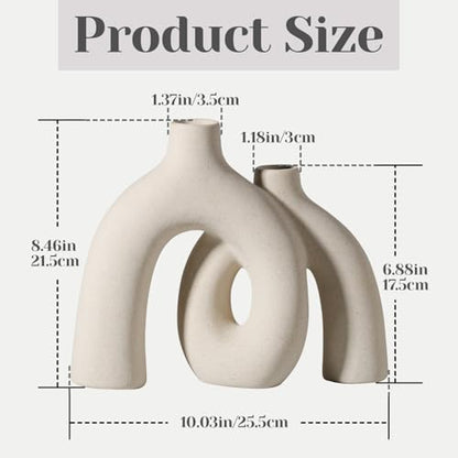 Modern Nordic Boho Vase Set - Elegant Beige Matte Ceramic Vase for Living Room, Bookshelf, Mantel, Entryway Table & Console Decor | Home Decor Shelf Decorations Easter Gift