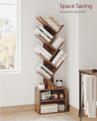 6 Tier Tree Bookshelf, Tall Small Bookcase with Storage Cabinet, view 4