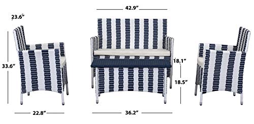 Safavieh Outdoor Collection Figueroa Navy and White 4 Piece Patio Set