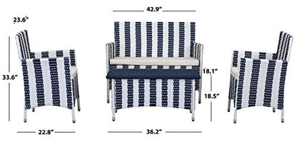 Safavieh Outdoor Collection Figueroa Navy and White 4 Piece Patio Set