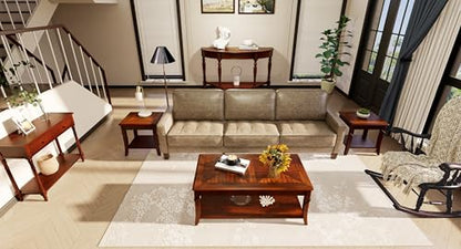 Solid Wood Coffee Table for Living Room, Cherry Cocktail Table with Storage Shelf, Mid Century Queen Anne Style Coffee Tables 43.3" Wx23.6 Dx17.7 H, Easy Assembly, Cherry Brown KFZ-DR200