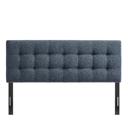 Lily Full Size Headboard with Biscuit Tufting in Navy - Fabric Upholstery with Padded Design and 5 Height-Adjustable Mounts