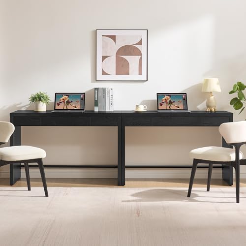 Home Office Executive Desk - 47-Inch Computer Desk with Drawer, Farmhouse Writing Study Desk with Storage,Boho Makeup Vanity Table for Bedroom (Black Oak, 2 Pieces)