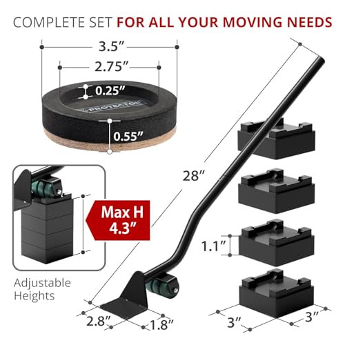 Felt Furniture Sliders for Hardwood Floors & Furniture Lifter Tool Set - 4 PCS 3 1/2" Sliders for Furniture with Furniture Jack. Move Your Furniture Easily with Premium Furniture Movers!