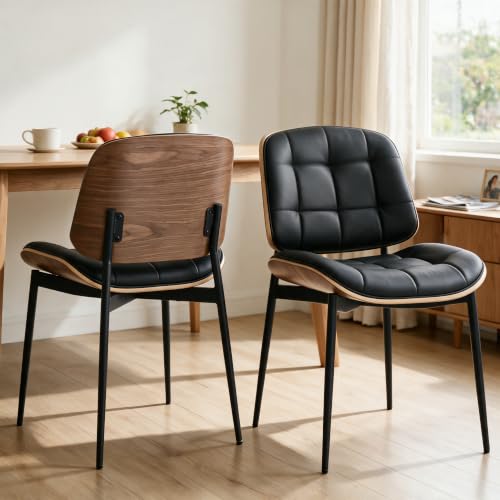 Mid Century Modern Dining Chairs with Walnut Grain Back, view 2