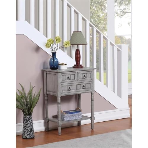Kendra Entryway Hall Table 23.75" - 3 Storage Drawers, Traditional Console with Shelf for Decor, Office & Hallway Organizer, No Tools Assembly, Solid Wood, Wirebrush Light Gray