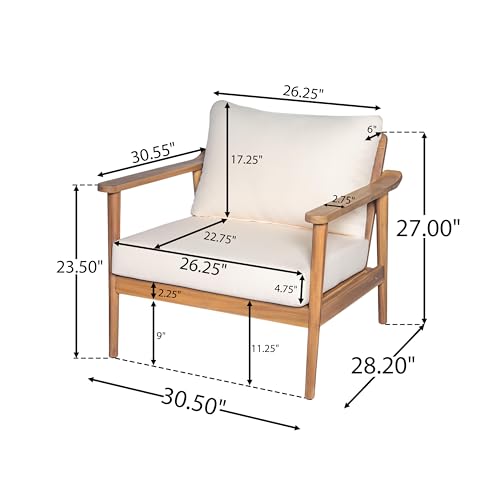 Batis Acacia Wood Lounge Chair Outdoor Set of 2, Wooden Patio Accent Chair Set, Comfy Reading Seat with Removable Cushion, Patio Furniture Set, Teak+Beige