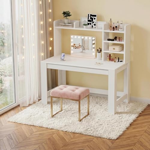 43" White Student Desk with Hutch and Built-in Power Outlet, view 6