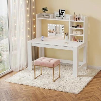 43" White Student Desk with Hutch and Built-in Power Outlet, view 6