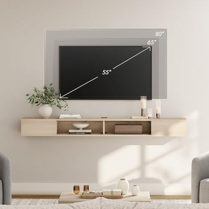 70 Inch TV Stand with LED Lights, Oak, view 5