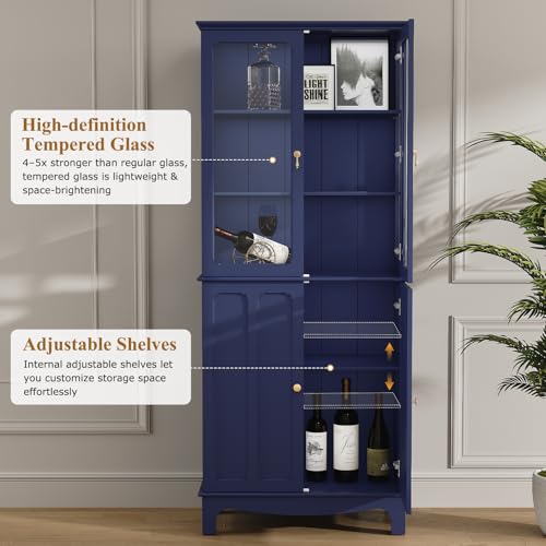 72" China Cabinet, Freestanding Kitchen Pantry with Tempered Glass Doors, view 5
