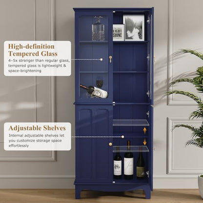 72" China Cabinet, Freestanding Kitchen Pantry with Tempered Glass Doors, view 5