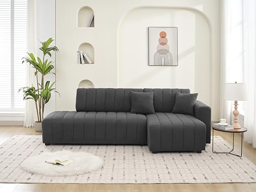 Plush L Shaped Tufted Corner Sofa with Decorative Pillows