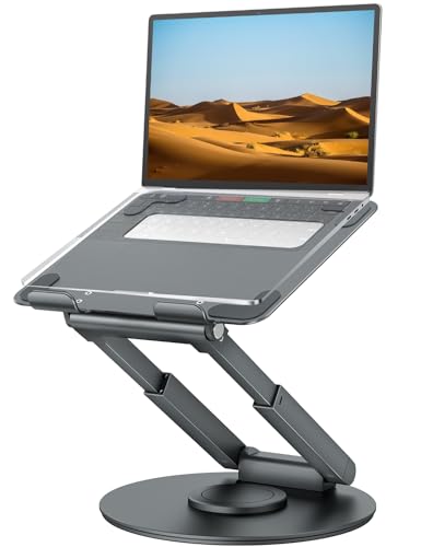 Telescopic Laptop Stand for Desk with 360° Swivel Base, Sit to Stand, view 2