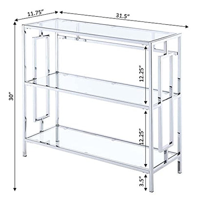 Town Square Chrome 3 Tier Bookcase, Clear Glass / Chrome Frame