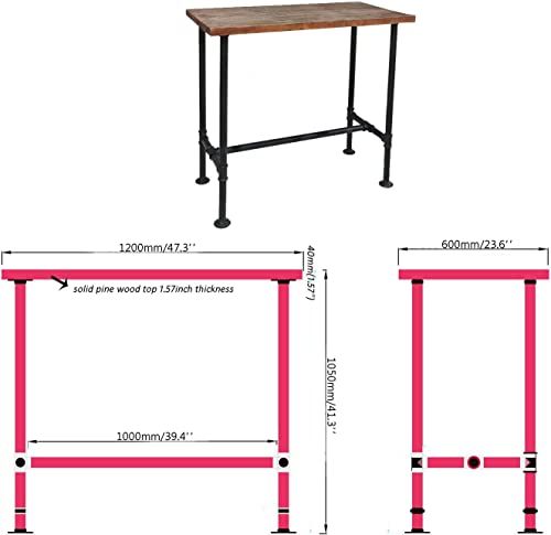 5 Piece Bar Table and Barstool Set Industrial Rectangular Pipe Dining Pub Bar Desk and Kitchen Counter Height Adjustable Stool with Iron Backrest Black(1 Table + 4 Chairs)