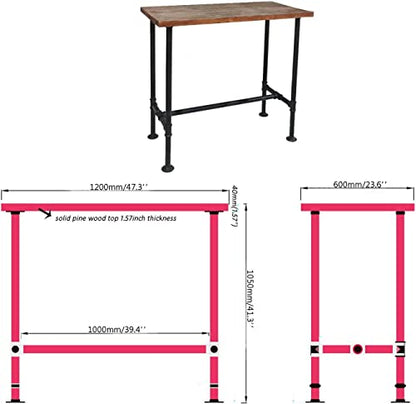 Industrial Bar Table Set with 4 Adjustable Height Bar Stools, Solid Wood Counter Height Pub Table & Rustic Metal Frame Stools, Vintage Kitchen Breakfast Bar Table Set for Home Bar, Bistro, Café