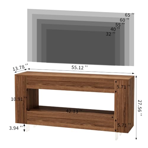 65" TV Stand with 2 Drawers & Hidden Cabinets, Brown Wood Grain Finish, view 3
