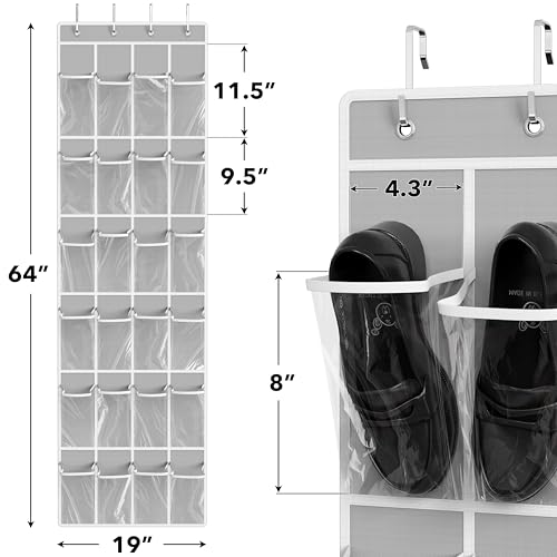 24 Pockets Clear Over the Door Shoe Organizer, Gray, view 4