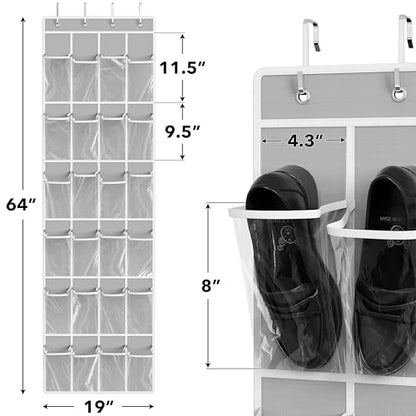 24 Pockets Clear Over the Door Shoe Organizer, Gray, view 4