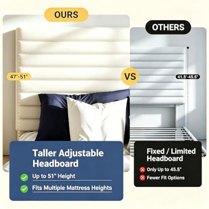 Full Bed Frame, Velvet Upholstered Bed with Adjustable Headboard, view 7
